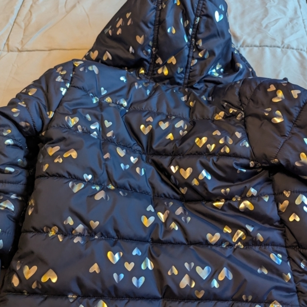 Cat & Jack Navy Puffer Jacket with Metallic Hearts - Picture 10 of 10